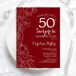 Red White Surprise 50th Birthday Party Invitation<br><div class="desc">Red White Floral Surprise 50th Birthday Party Invitation. Minimalist modern design featuring botanical accents and typography script font. Simple floral invite card perfect for a stylish female surprise bday celebration. Can be customized to any age. Printed Zazzle invitations or instant download digital printable template.</div>