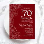 Red White Surprise 70th Birthday Party Invitation<br><div class="desc">Red White Floral Surprise 70th Birthday Party Invitation. Minimalist modern design featuring botanical accents and typography script font. Simple floral invite card perfect for a stylish female surprise bday celebration. Can be customized to any age. Printed Zazzle invitations or instant download digital printable template.</div>