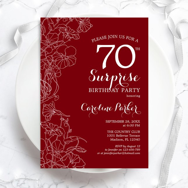 Red White Surprise 70th Birthday Party Invitation (Creator Uploaded)