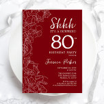 Red White Surprise 80th Birthday Invitation<br><div class="desc">Red White Surprise 80th Birthday Invitation. Minimalist modern feminine design features botanical accents and typography script font. Simple floral invite card perfect for a stylish female surprise bday celebration. Printed Zazzle invitations or instant download digital printable template.</div>