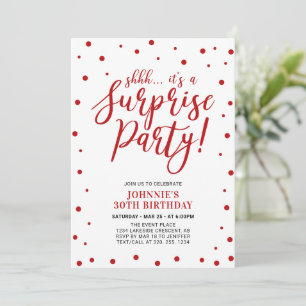 Red & White   Surprise Adult Birthday Party Invitation