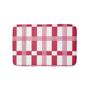 Red White Tartan Check Plaid Bath Mat