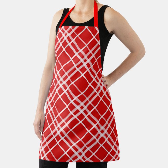 Red White Tartan Plaid Pattern Design  Apron (Creator Uploaded)
