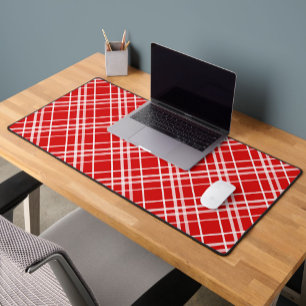 Red White Tartan Plaid Pattern Design Desk Mat