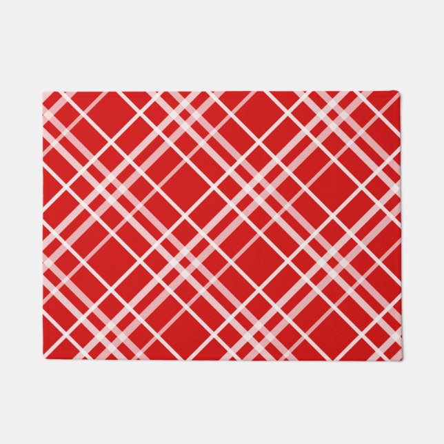 Red White Tartan Plaid Pattern Design  Doormat (Front)