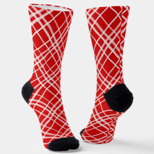 Red White Tartan Plaid Pattern Design  Socks