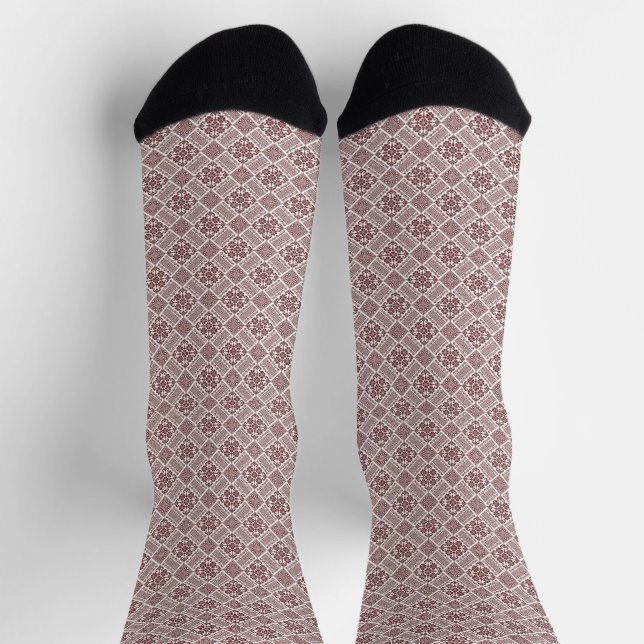 Red & White Tatreez Henna Thobe Pattern Socks (Top)