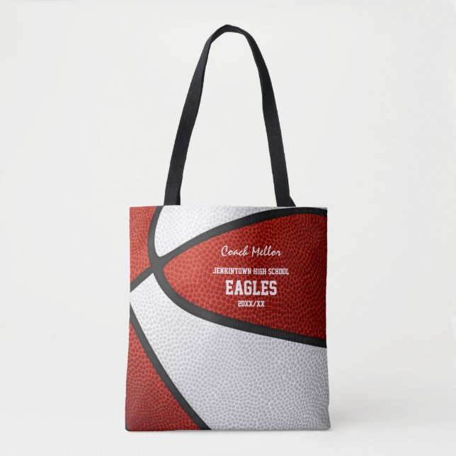 Red white team colours basketball coach tote bag (Front)