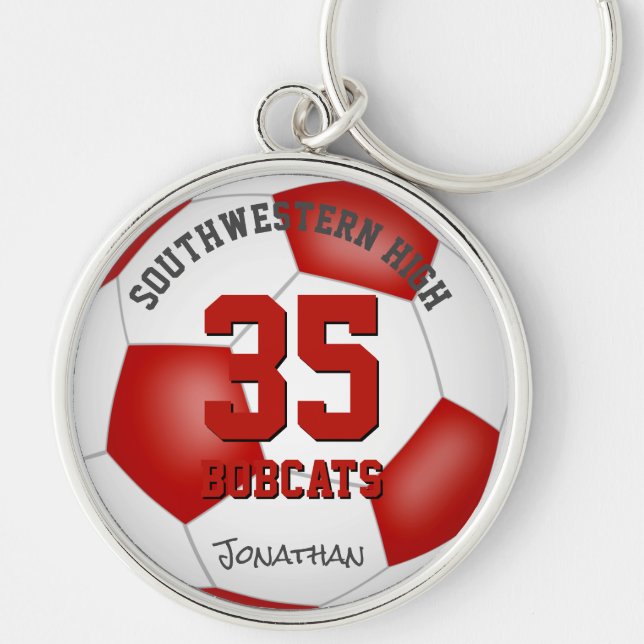 red white team colours boys girls name soccer keychain (Front)