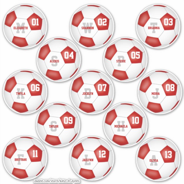 red white team colours individual soccer players (Front)