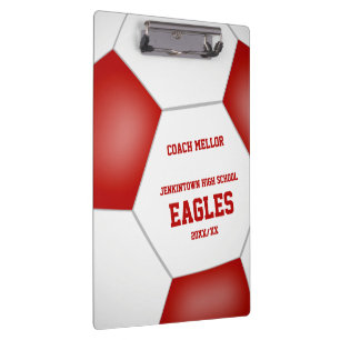 red white team colours personalized soccer coach clipboard
