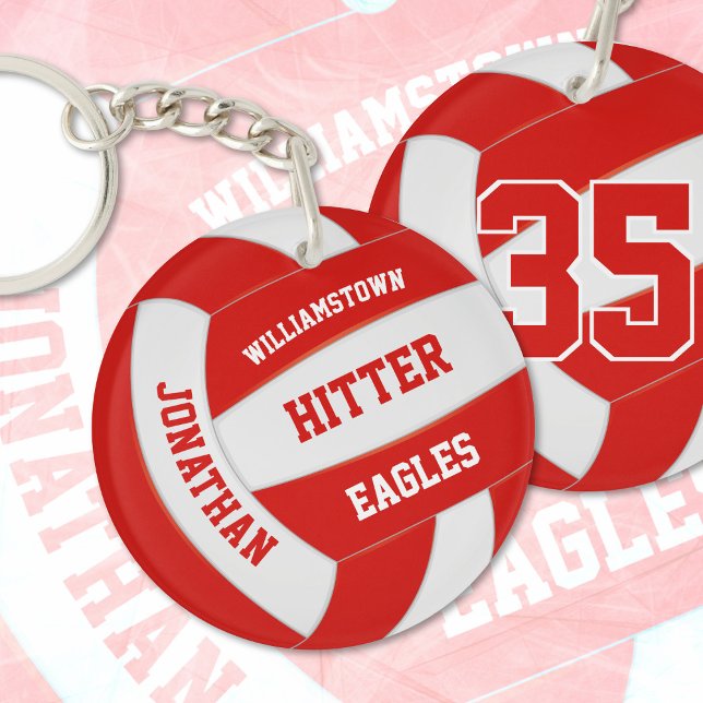 red white team colours personalized volleyball keychain (Creator Uploaded)