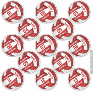 red white team colours volleyball 3 inch stickers 
