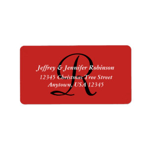 Red White Textured Return Address Label Monogram
