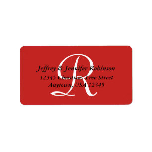 Red White Textured Return Address Label Monogram