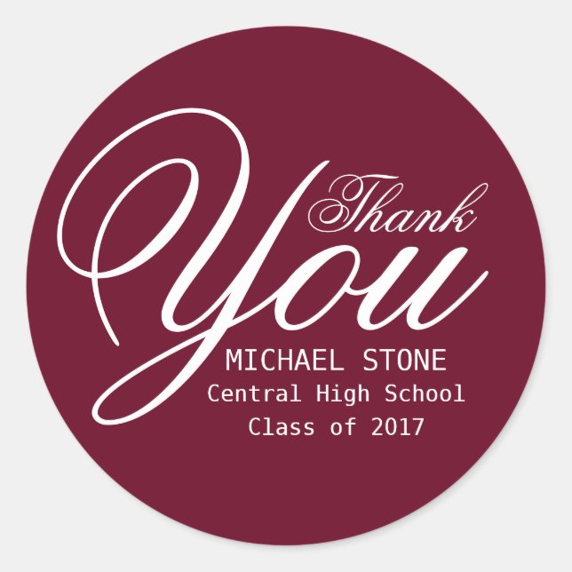 Red White Thank You Graduation Stickers Custom (Front)