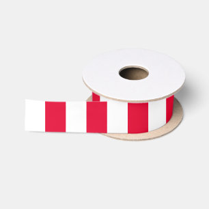 Red & White Thick Stripes Satin Ribbon