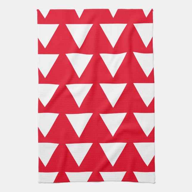 Red White Triangle Pattern Modern Artwork Kitchen Towel (Vertical)