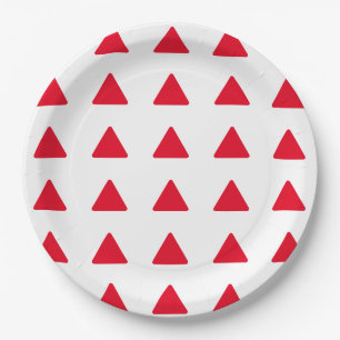 Red White Triangle Pattern Modern Artwork Paper Plate