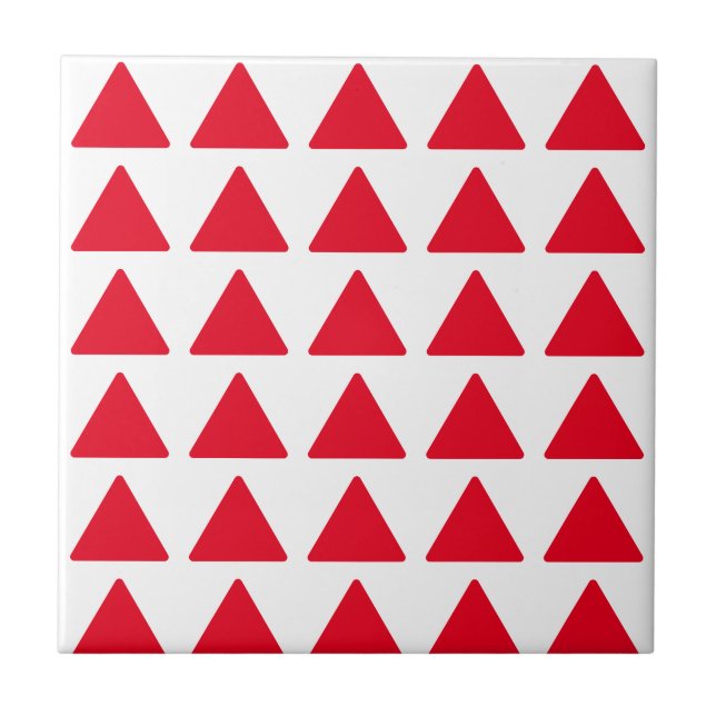 Red White Triangle Pattern Modern Artwork Tile (Front)