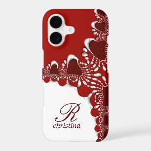 Red White Tribal Lace Fractals Monogram