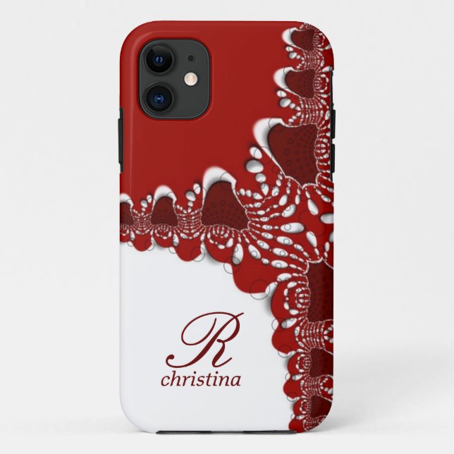 Red White Tribal Lace  Fractals Monogram Case-Mate iPhone Case (Back)