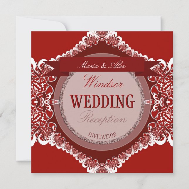 Red+White Tribal Lace Wedding Invitation (Front)
