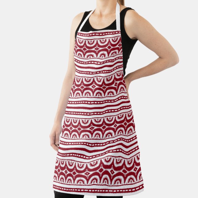 Red White Tribal Pattern African Apron (Insitu)
