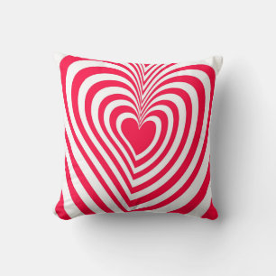 Red White Trippy Hypnotic Heart Love Pattern Throw Pillow