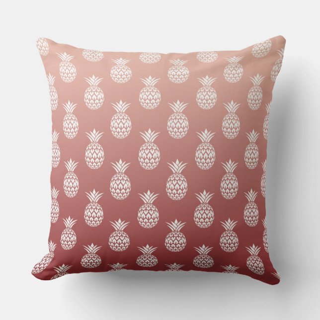 Red White Tropical Pineapples Throw Pillow (Front)