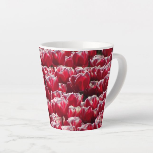 Red White Tulips Pattern Latte Mug (Right Angle)