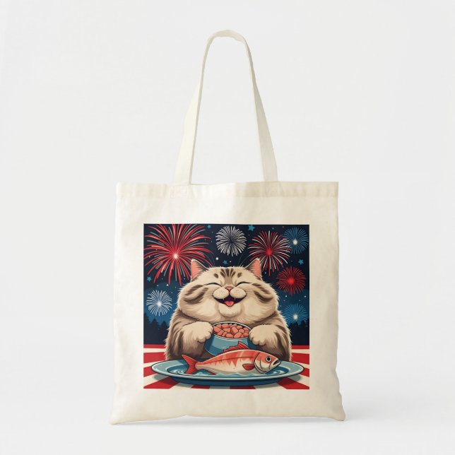 Red, White & Tuna – 4th of July Cat Tote Bag (Front)