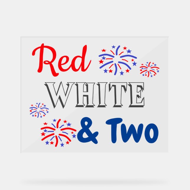 Red White & Two 2nd Birthday Acrylic Sign (Front)