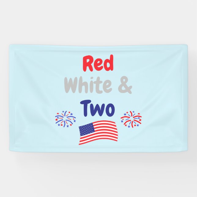 Red, White & Two 2nd Birthday Banner (Horizontal)