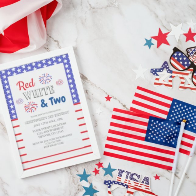 Red White & Two 2nd Birthday Invitation (Creator Uploaded)