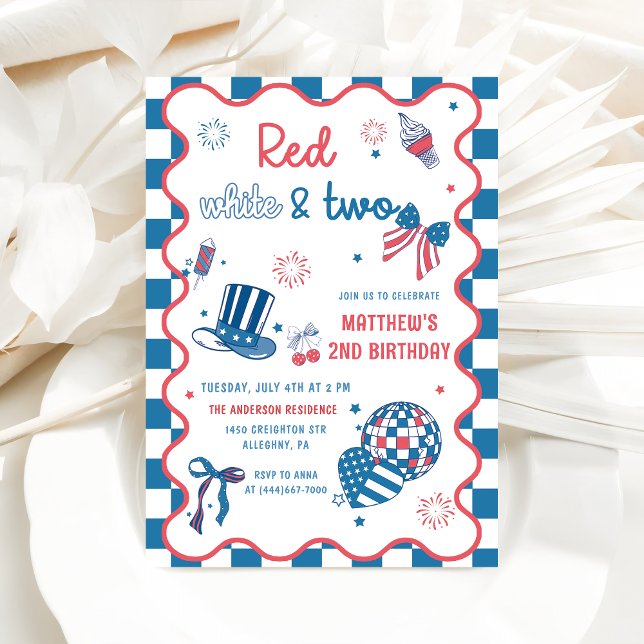 Red, White & Two 4th July 2nd Birthday Party Invitation (Creator Uploaded)