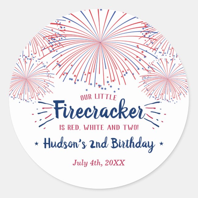 Red, White & Two! 4th Of July 2nd Birthday Classic Round Sticker (Front)