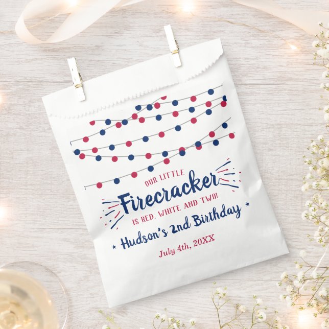 Red, White & Two! 4th Of July 2nd Birthday Favour Bag (Clipped)