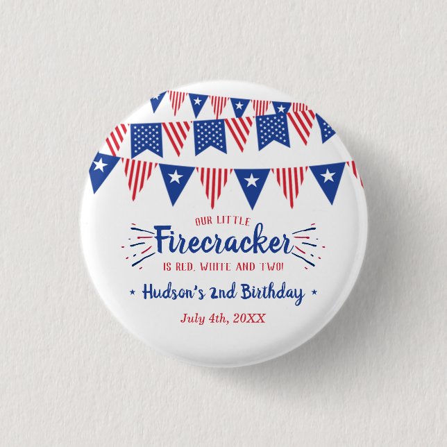 Red, White & Two! 4th Of July 2nd Birthday Party 1 Inch Round Button (Front)
