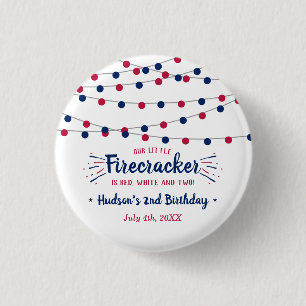 Red, White & Two! 4th Of July 2nd Birthday Party 1 Inch Round Button