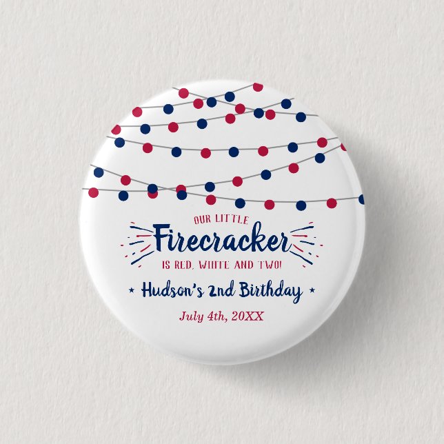 Red, White & Two! 4th Of July 2nd Birthday Party 1 Inch Round Button (Front)