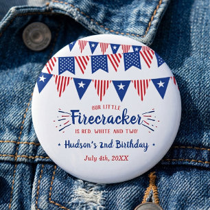 Red, White & Two! 4th Of July 2nd Birthday Party 1 Inch Round Button