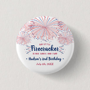 Red, White & Two! 4th Of July 2nd Birthday Party 1 Inch Round Button