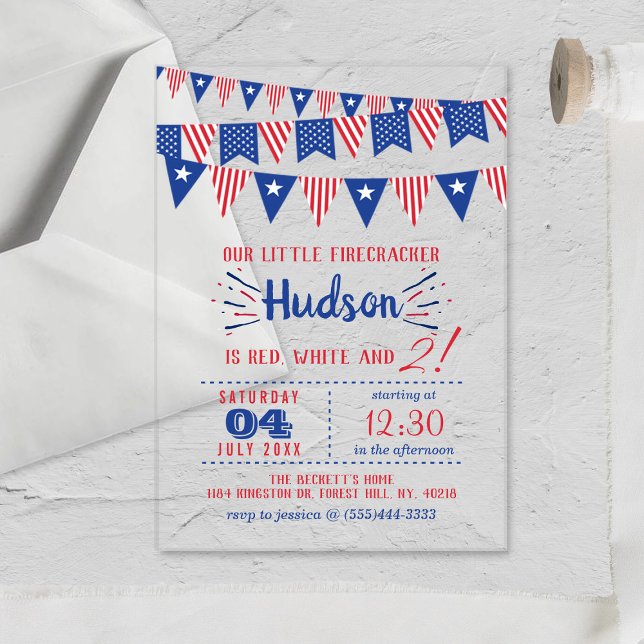 Red, White & Two! 4th Of July 2nd Birthday Party Acrylic Invitations (Creator Uploaded)
