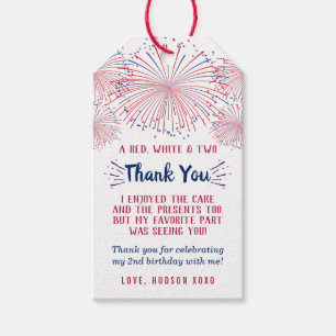 Red, White & Two! 4th Of July 2nd Birthday Party Gift Tags