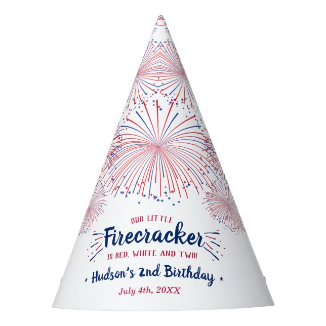 Red, White & Two! 4th Of July 2nd Birthday Party Hat (Front)