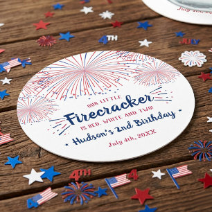 Red, White & Two! 4th Of July 2nd Birthday Party Round Paper Coaster