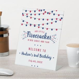 Red, White & Two! 4th Of July 2nd Birthday Welcome Pedestal Sign