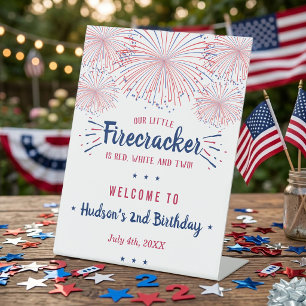Red, White & Two! 4th Of July 2nd Birthday Welcome Pedestal Sign