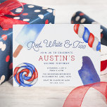 Red, White & Two | Kids Second Birthday Party Invitation<br><div class="desc">Adorable party invitations for your little one's second birthday party feature four watercolor popsicle illustrations in classic shades of red, white, and blue, with "red, white and two" in whimsical script lettering. Personalize with your 2 year old's birthday party details beneath. A festive patriotic colour palette makes this invitation perfect...</div>